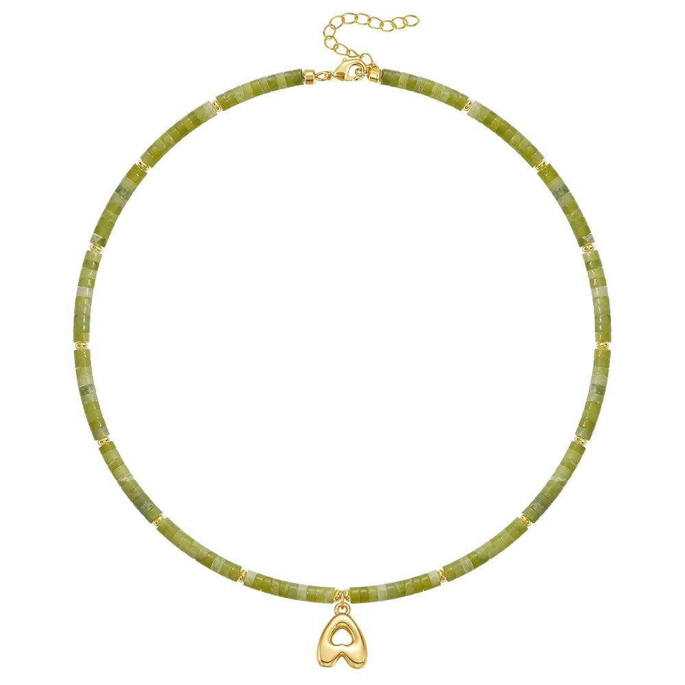 KELORIS PATH Beaded Initial Necklace for Women, 14K Gilded Plated Bubble Letter Pendant Natural H... | Amazon (US)