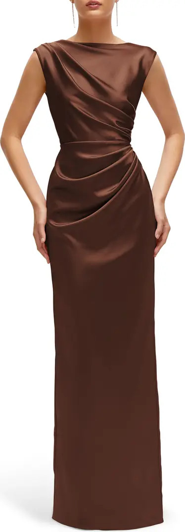 Pleated Cap Sleeve Charmeuse Gown | Nordstrom