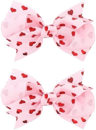 YanJie 4'' Hair Bow Clips Love Heart Hair Clips Valentines Hair Accessories Red Pink Bow Hair Bar... | Amazon (US)