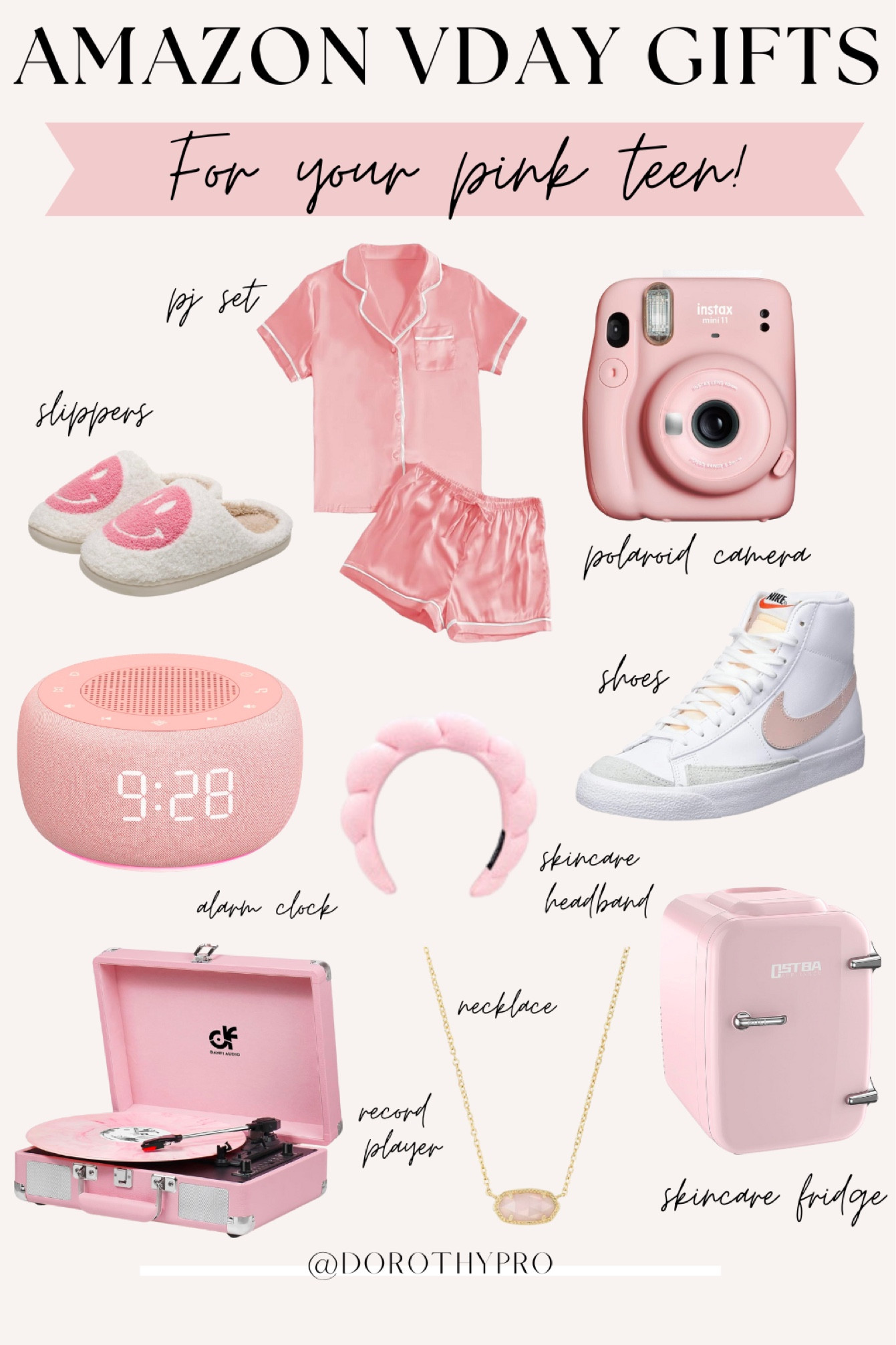Valentines gift basket ideas for teens! How cute are these pink finds?! All Amazon finds! 

Valentines gift ideas: silky Pajamas, Polaroid camera, smiley slippers, pink Nikes, skincare fridge, record player, alarm clock, skincare headband, pink Kendra Scott necklace

#LTKSeasonal #LTKGiftGuide #LTKfindsunder50
