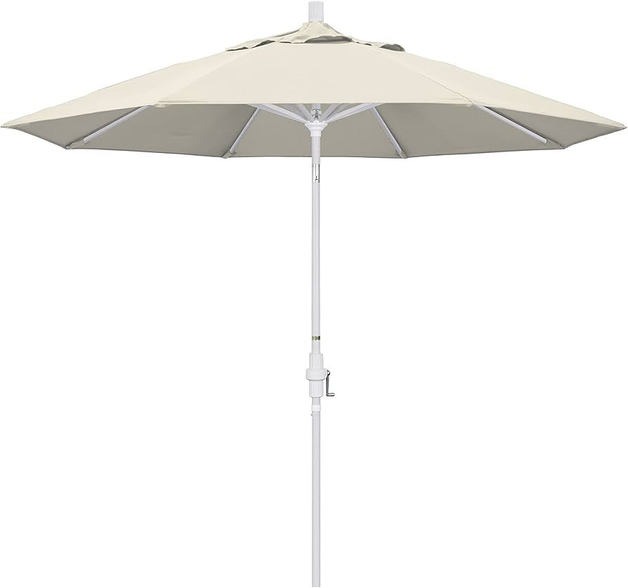 California Umbrella 9' Round Aluminum Market Umbrella, Crank Lift, Collar Tilt, White Pole, Antiq... | Amazon (US)
