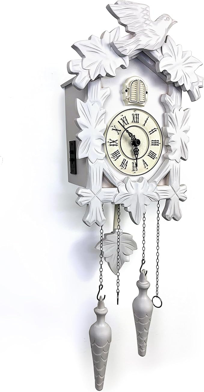 Rylai Cuckoo Clock Vintage Large Wooden Wall Clock Handcrafted 13x9.5 Inch (White) | Amazon (US)