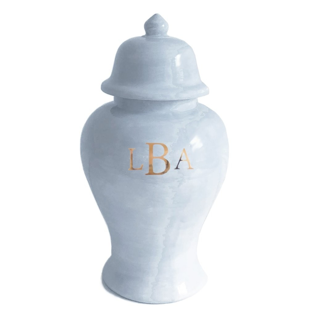 Classic Monogram Ginger Jars in Hydrangea Light Blue | Lo Home by Lauren Haskell Designs