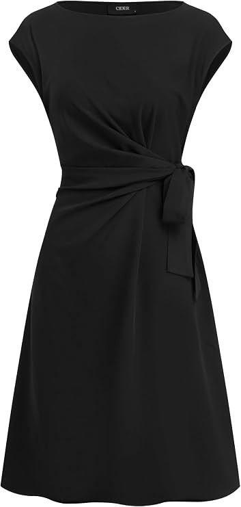 CIDER Midi Dress Women Striped Knotted Ruched Short Sleeve Boat Neck Tie Waist Daily Casual Elega... | Amazon (US)