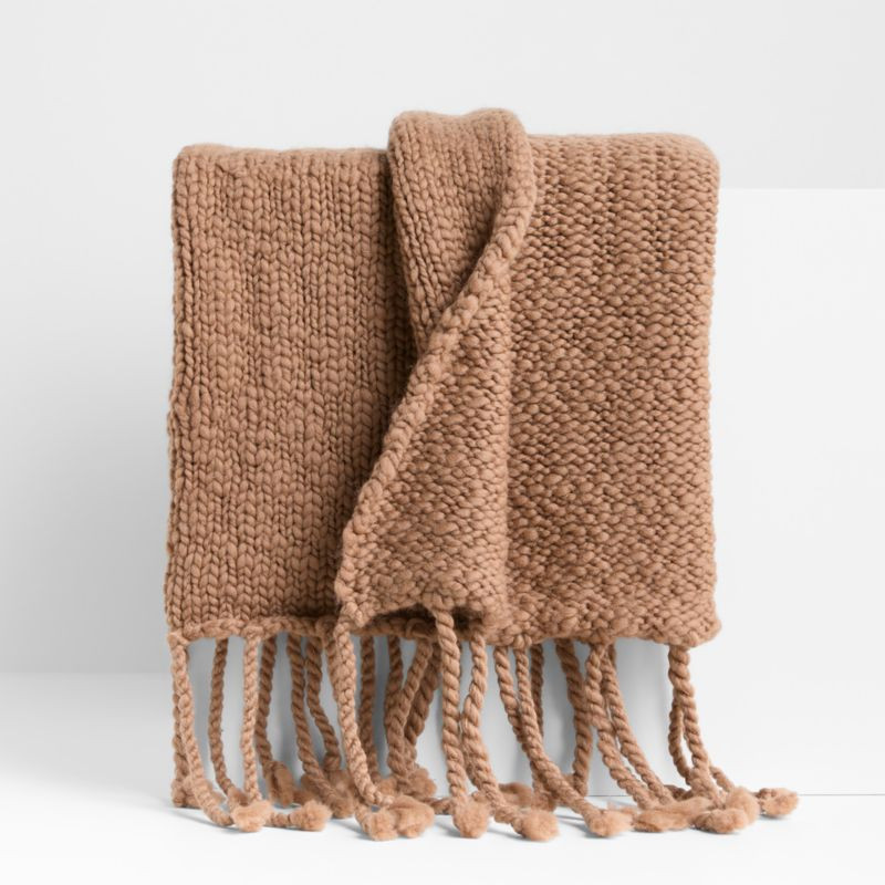 Chunky Wool Fringe Knit 70"x55" Camel Tan Throw Blanket + Reviews | Crate & Barrel | Crate & Barrel