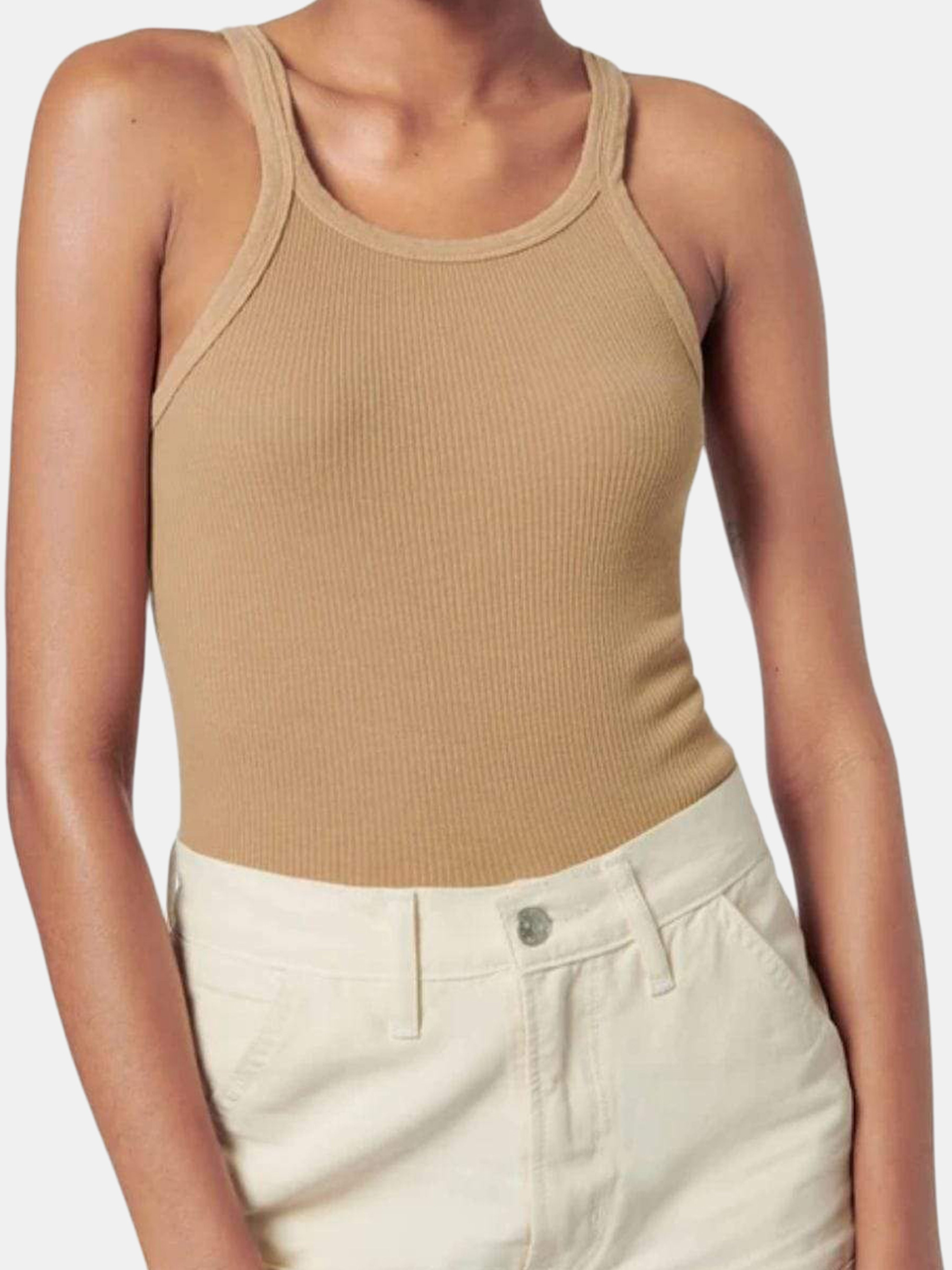 Re/Done Ribbed Tank In Caramel Brown Tan - S | Verishop