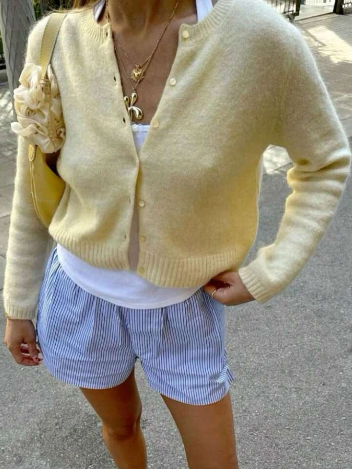 SHEIN EZwear Women's Solid Color Minimalist Long Sleeve Cardigan | SHEIN