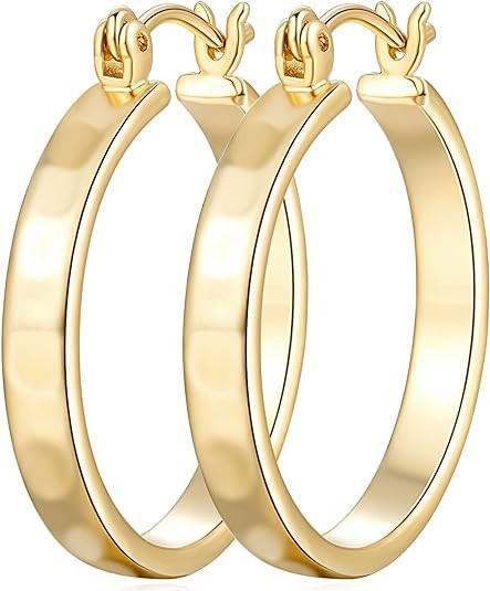 AIGAMIT 14K Gold Hoop Earrings for Women Trendy Gold Earrings Polished Gold Chunky Hoop Earrings ... | Amazon (US)