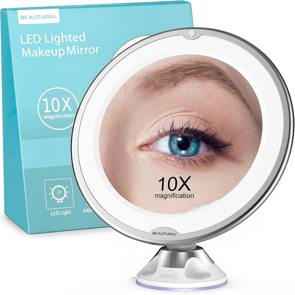 BEAUTURAL Updated 10x Magnifying Makeup Mirror with Powerful Locking Suction Cup, Lighted Vanity ... | Amazon (US)