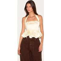 Yellow Halterneck Puff Ball Top | PrettyLittleThing US