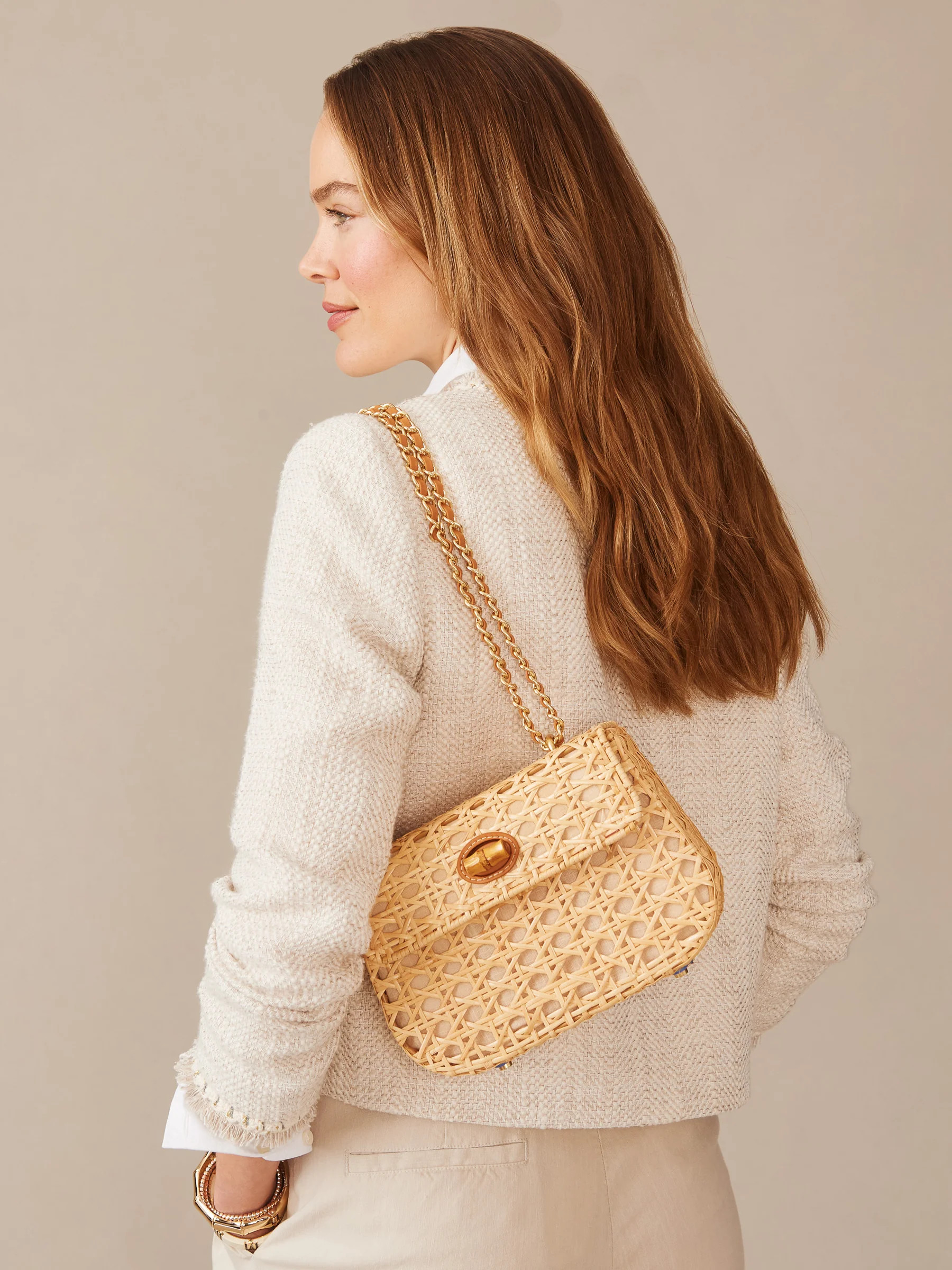 Natural/Vachetta Solid Waverly Wicker Cane Handbag | Women's Handbags | J.McLaughlin | J.McLaughlin