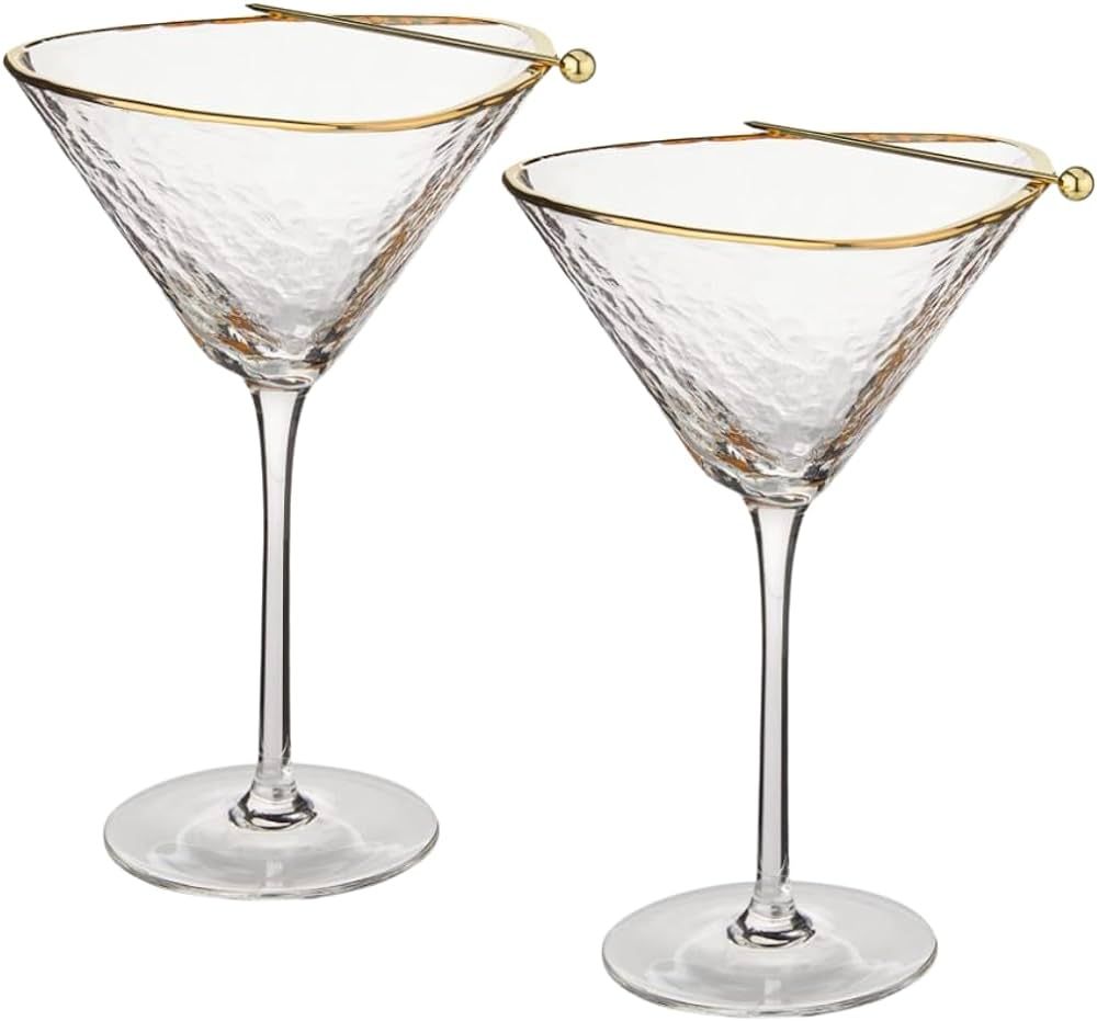 Sister.ly Drinkware Handmade Hammered Martini Glasses with Gold Rim - Gold Rimmed Martini Glasses... | Amazon (US)