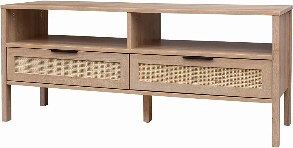 Decor Therapy Piper Rattan Storage Media Console Stand for TVs up to 59", 47" x 20", Blondewood | Amazon (US)