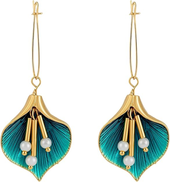 Pearl Horseshoe Lotus Flower Earrings Bohemian Calla Lily Earrings for Women Wedding Birthday Par... | Amazon (US)