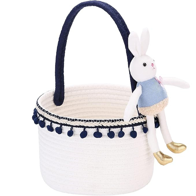 Sea Team Small Cotton Rope Storage Basket, Easter Bunny Tote Bag for Eggs, Portable Basket, Candy... | Amazon (US)