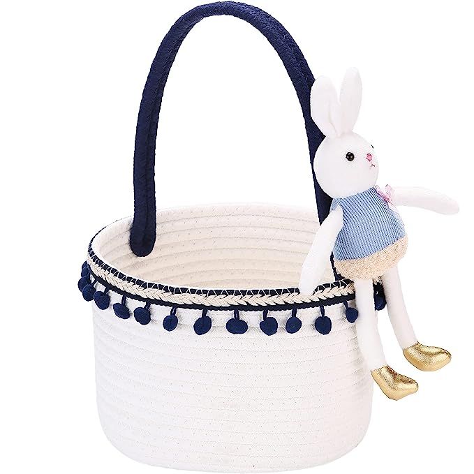 Sea Team Small Cotton Rope Storage Basket, Easter Bunny Tote Bag for Eggs, Portable Basket, Candy... | Amazon (US)