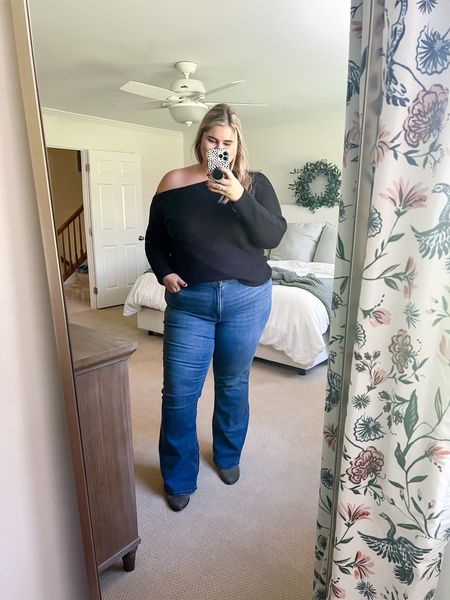 Wearing a 2x in sweater + coat, 22 in jeans, 11 in shoes. 

Plus size trendy outfit for thanksgiving, plus size flare jeans, plus size off the shoulder sweater, plus size thanksgiving outfit 

#LTKcurves #LTKstyletip #LTKfit