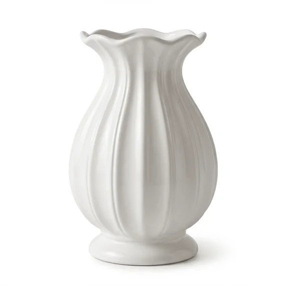 White Ceramic Ribbed Vase 7.6 in for Living Room Table Centerpiece Home Decor NOVATRAX | Walmart (US)