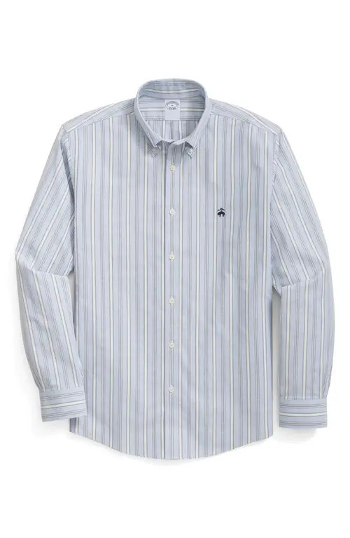 Brooks Brothers Stripe Regular Fit Stretch Button Down Shirt in Hydrangea Outline Stpripe at Nordstrom, Size Small | Nordstrom