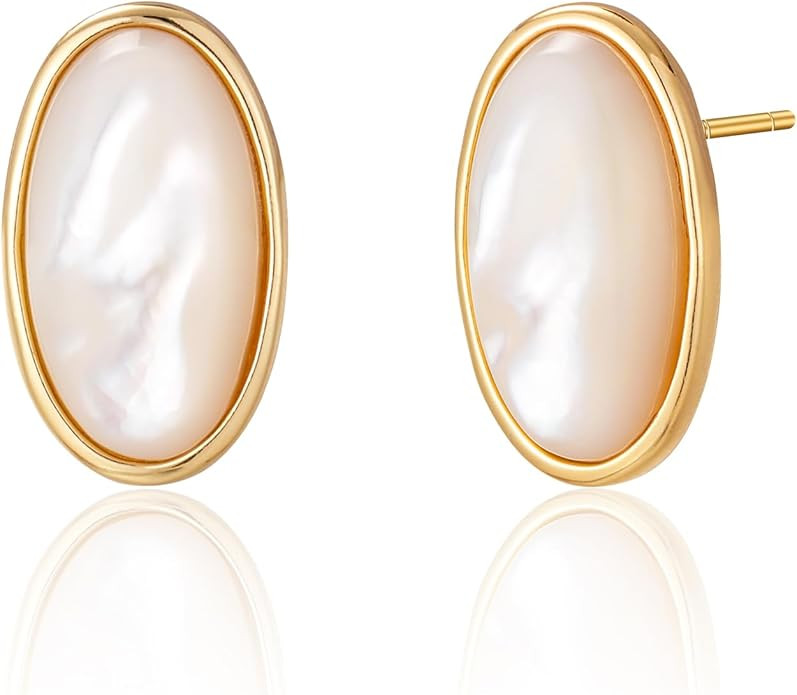 S.Leaf Minimalism Mother of Pearl Stud Earrings for Women Sterling Silver Shell Earrings Round I ... | Amazon (US)