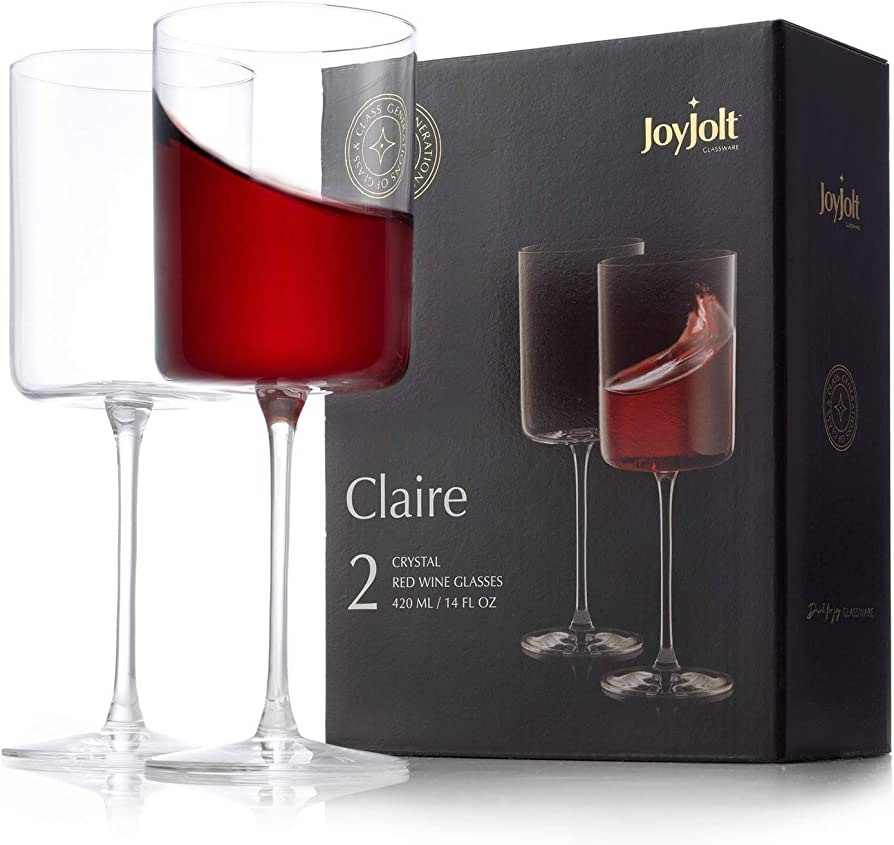 JoyJolt Claire 14oz Red Wine Glass Set. Large Wine Glasses Set of 2 Crystal Wine Glasses. Elegant... | Amazon (US)