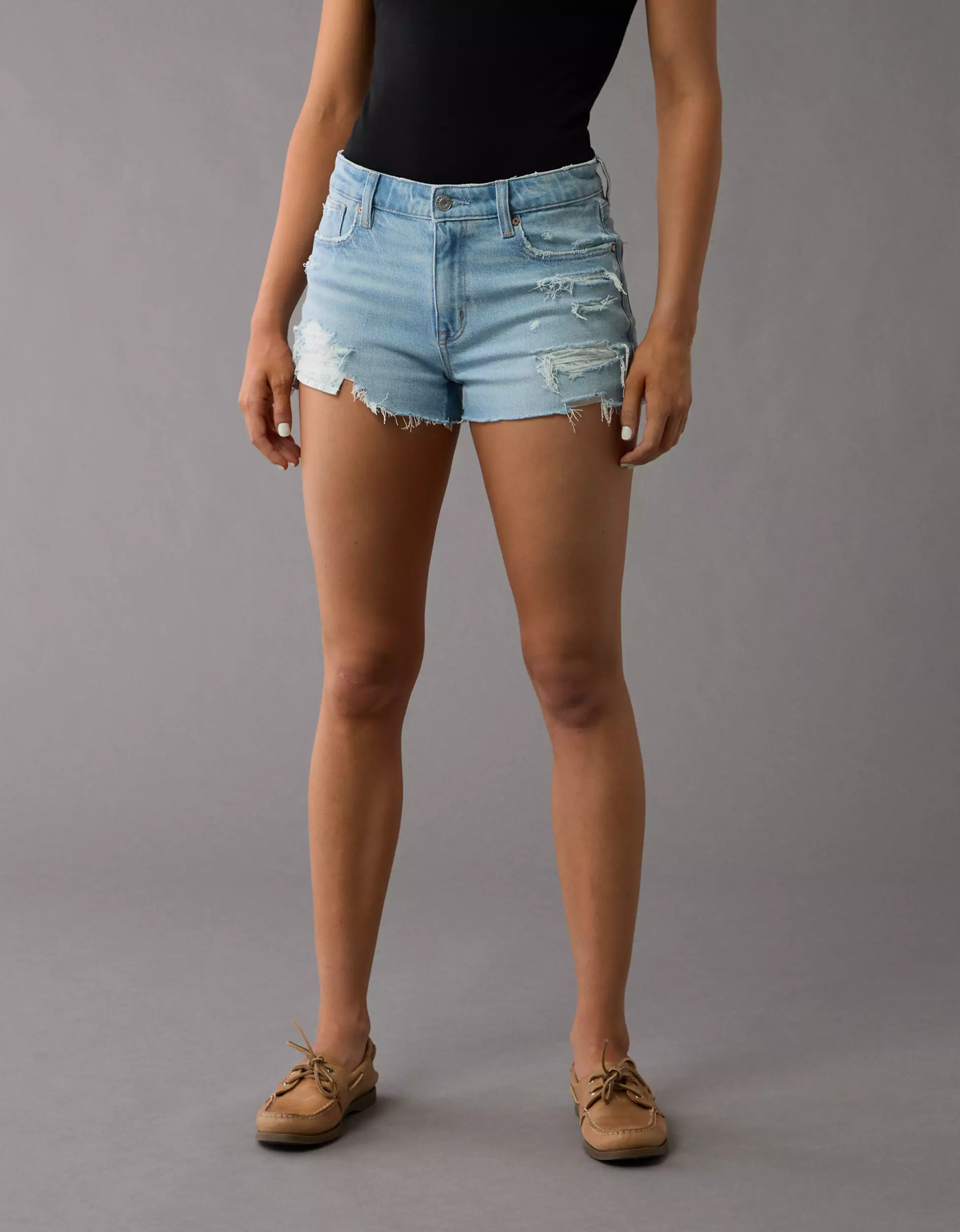 AE Stretch Ripped Denim Perfect Shortie | American Eagle Outfitters (US & CA)