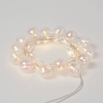 30ct LED Dewdrop with Iridescent Globes Christmas Indoor String Lights White with Silver Wire - W... | Target