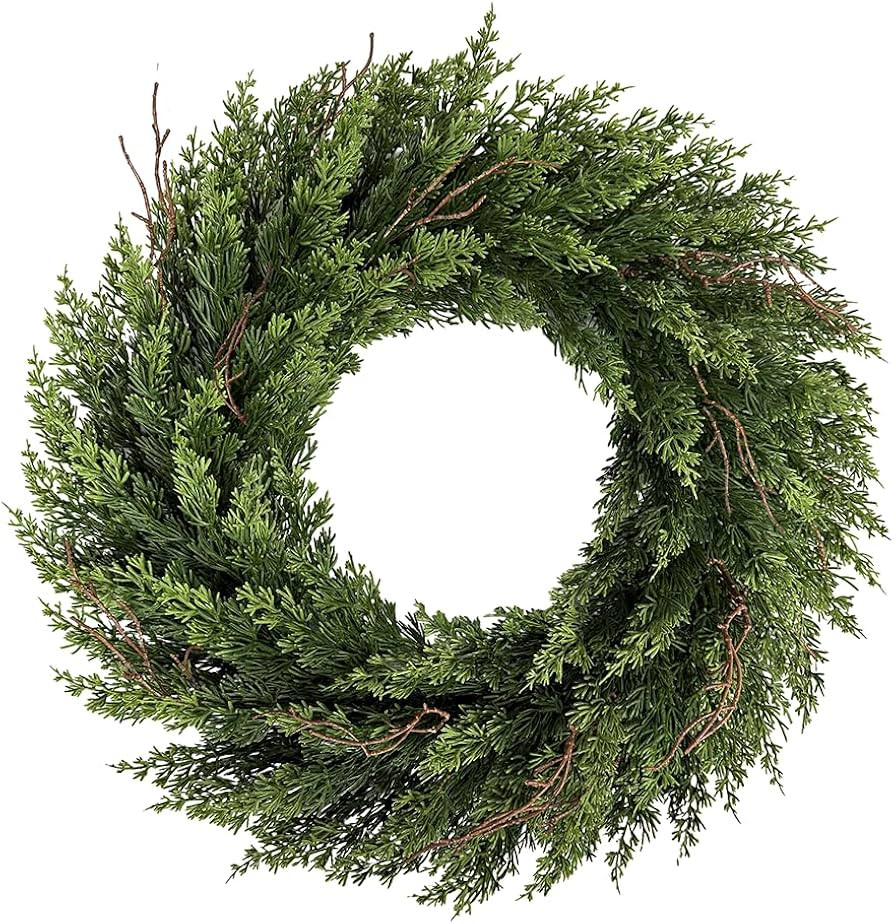 Christmas Wreaths 24 Inch Real Touch Cedar Wreath with Natural Twigs for Front Door Wall Window O... | Amazon (US)