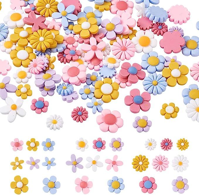 Beadthoven 240pcs Opaque Resin Flower Cabochons Assorted Colors No Hole Flatback Sunflower Bead C... | Amazon (US)