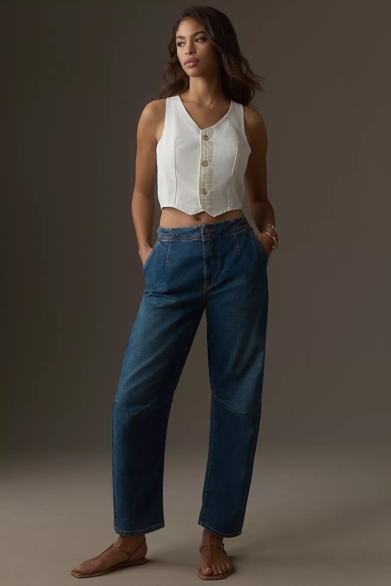 The Leni Mid-Rise Tapered Barrel Jeans by Pilcro | Anthropologie (US)