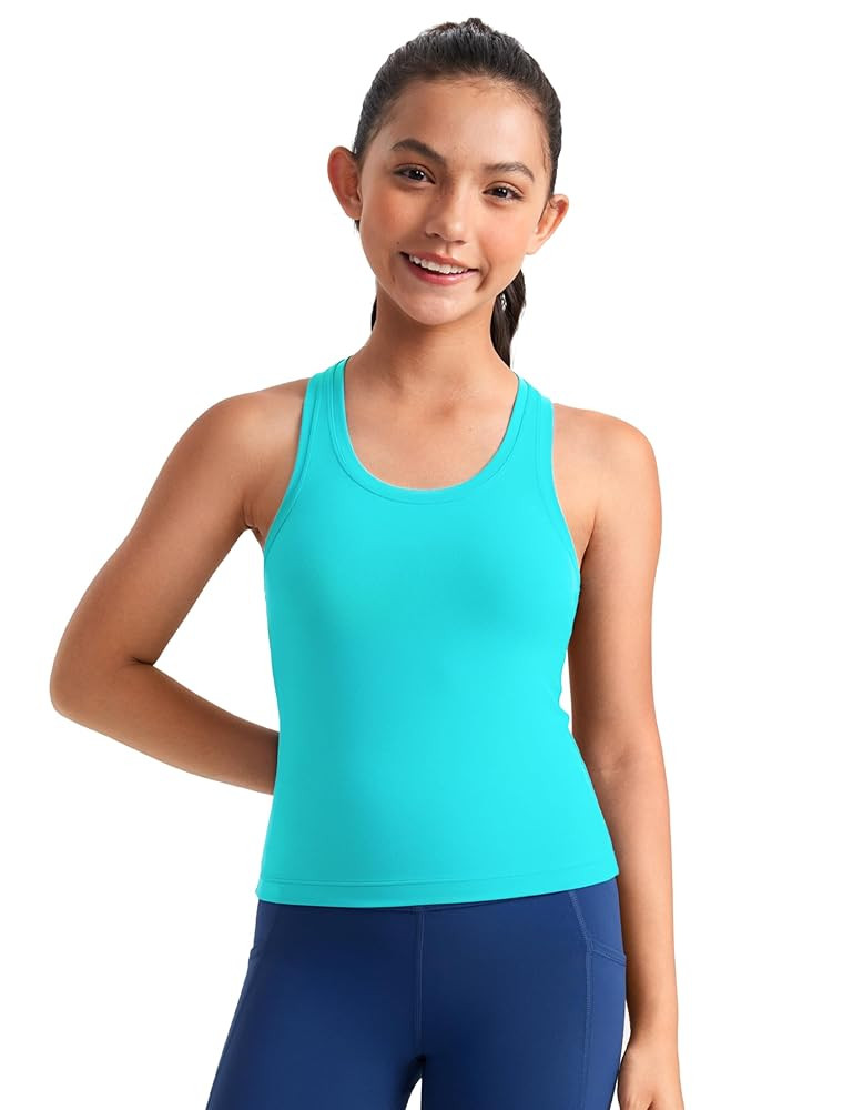 CRZ YOGA Girls Butterluxe Crew Round Neck Racerback Workout Tank Tops for Teen Kids Active Casual... | Amazon (US)