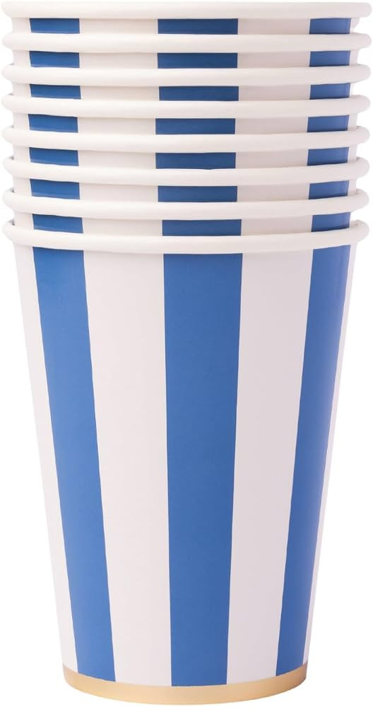 Bonjour F\u00eate Dark Blue Cabana Stripe Paper Cups | Disposable Cups for Holidays, Baby Showers... | Amazon (US)