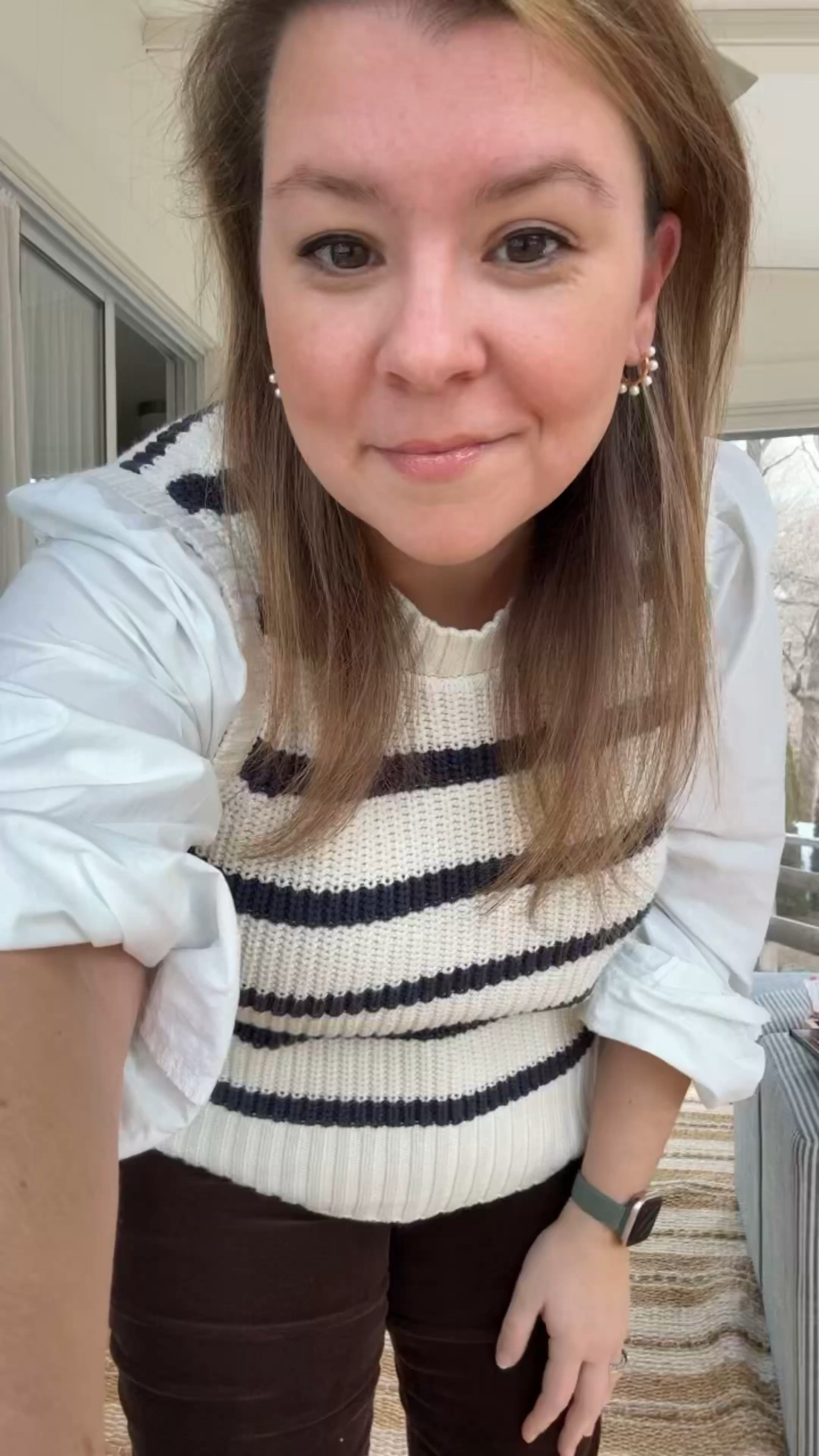 January OOTD challenge!
Cozy brown corduroy flares
Comfy wedge dolce vita booties 
Pearl studded gold hoop huggie earrings 
Navy striped sweater vest shirt by Rails



#LTKSeasonal