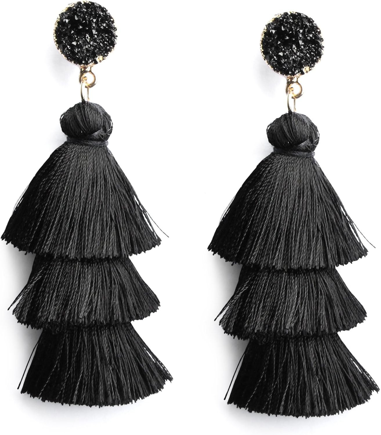 Me&Hz Colorful Layered Tassel Earrings Bohemian Tiered Tassel Druzy Stud Dangle Drop Earrings for... | Amazon (US)