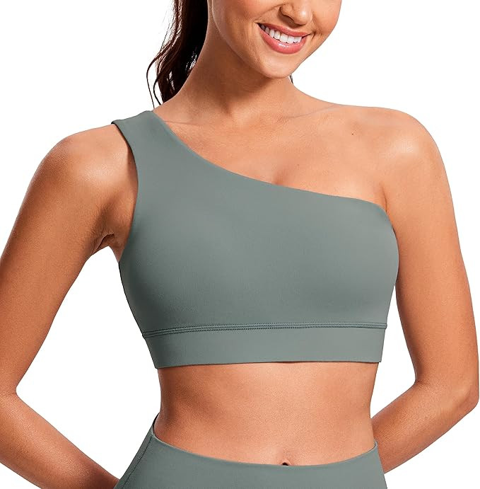 CRZ YOGA Butterluxe Womens One Shoulder Sports Bra - Sleeveless One Strap Low Impact Asymmetrical... | Amazon (US)