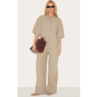 Green Pinstripe Drawstring Straight Leg Pants | PrettyLittleThing US