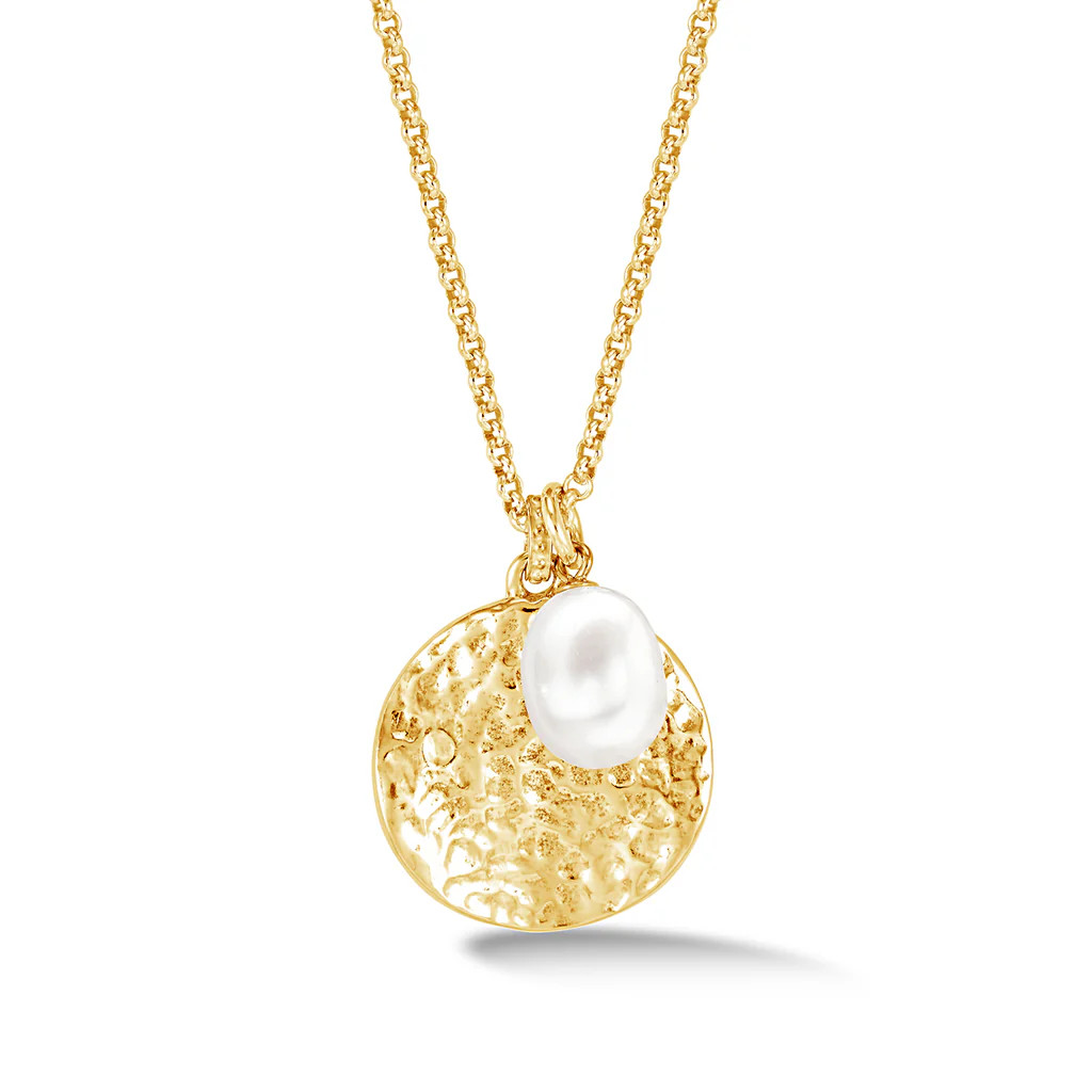 Hammered Disc & White Freshwater Pearl Nomad Pendant | Dower & Hall