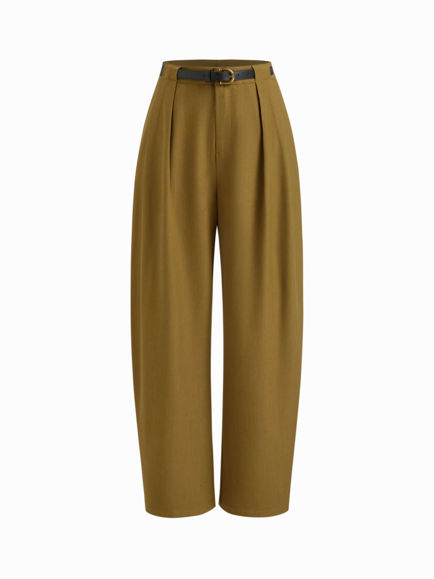Woven Mid Rise Barrel-leg Trousers With Belt For Daily Casual Work | Cider