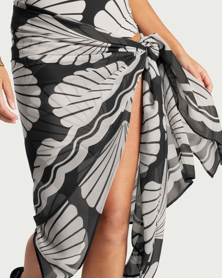 F&F Shell Print Tie Side Sarong in Multi Black White | Tesco F&F