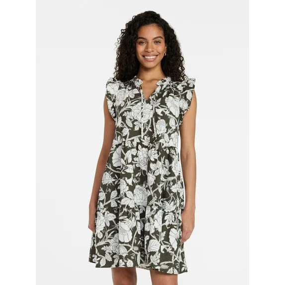 Time and Tru Women’s and Women’s Plus Flutter Sleeve Mini Dress, Sizes XS-4X | Walmart (US)