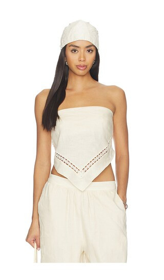 SIMKHAI Lahni Linen Lace Top in Beige. - size XS | Revolve Clothing (Global)