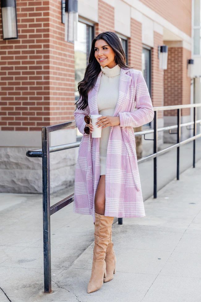 Maybe One Day Soon Pink Belted Plaid Coat | Pink Lily