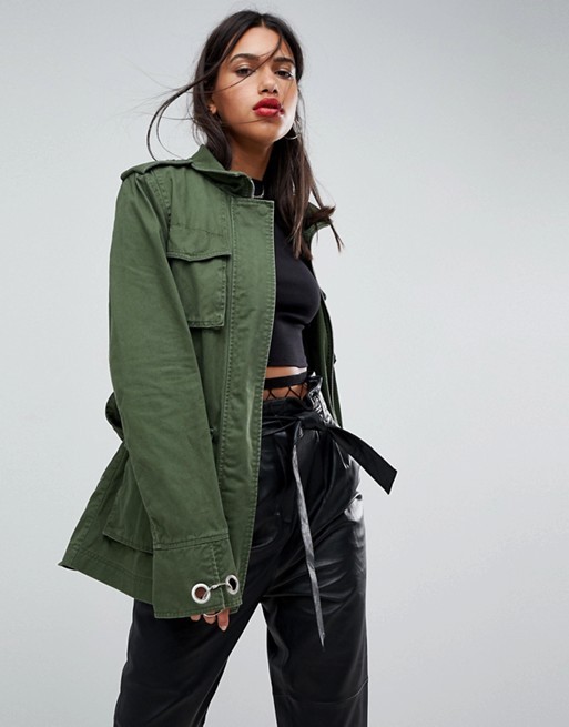 ASOS DESIGN double wrap belted khaki jacket | ASOS US