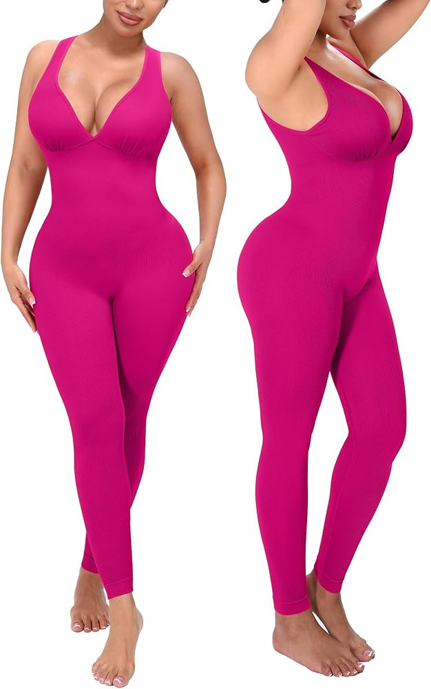 SHAPELLX Tummy Control Workout Jumpsuits for Women One Piece Comfy Yoga Outfits V Neck Sleeveless... | Amazon (US)