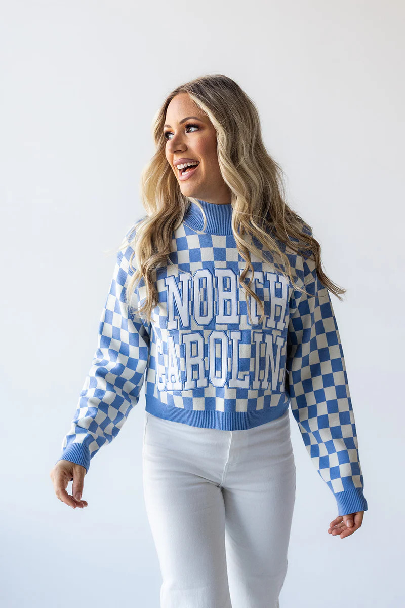 UNC Checkerboard Cropped Crew Sweater | Gameday Social