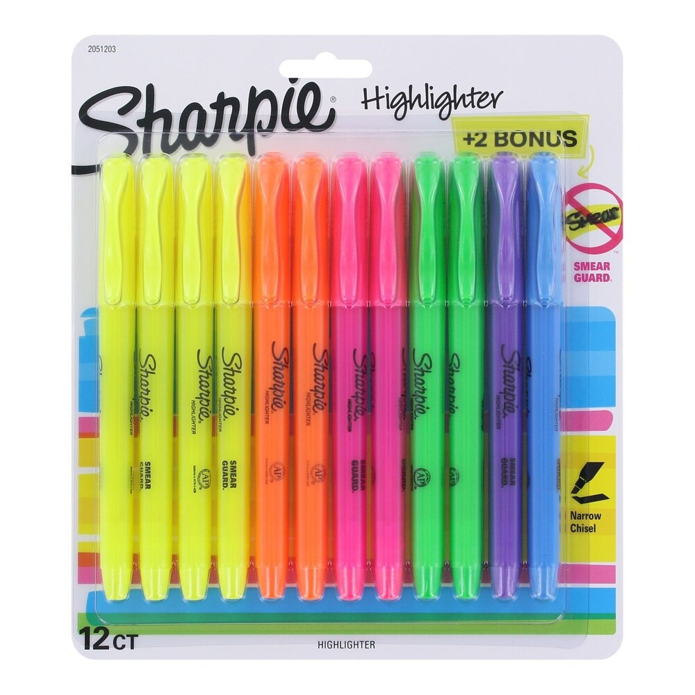 Sharpie Accent Pocket Highlighters, Narrow Chisel Tip, Assorted Colors, 10 Plus 2 Count | Bed Bath & Beyond
