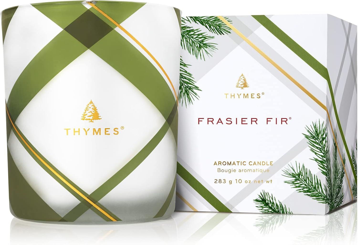 Thymes Frosted Plaid Frasier Fir Candle - 10 Oz Medium Jar Candle | Amazon (US)