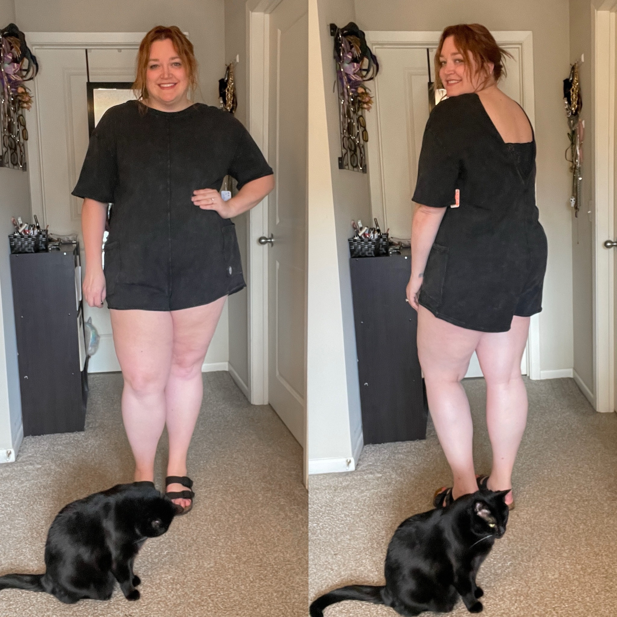 Flowy Tshirt romper. 
Wearing an XL

#LTKSeasonal #LTKfindsunder100 #LTKmidsize