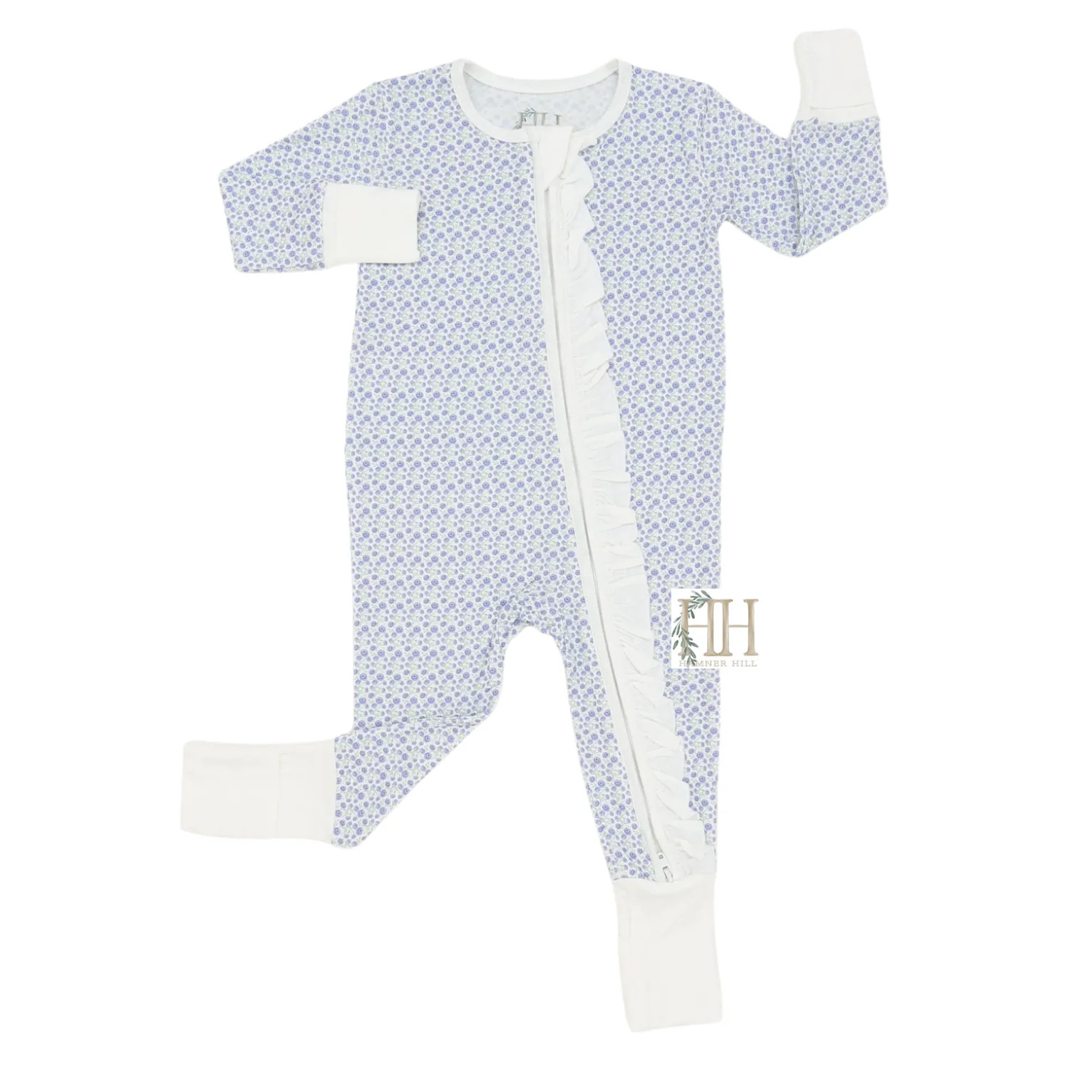 Girls Purple Poppy Ruffle Double Zipper Romper | Hamner Hill