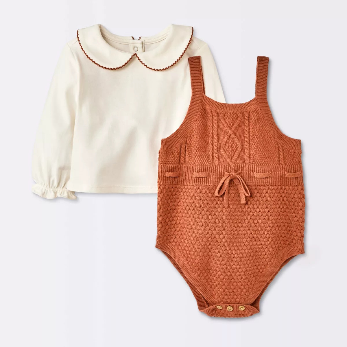Baby Girls' 2pc Sweater Romper Set - Cloud Island™ Brown | Target